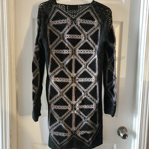 Line & Dot Crochet Wool and Faux Suede Dress, size Small, Eyelet Sweater - Picture 4 of 6